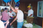 Retirees inflating balloons
